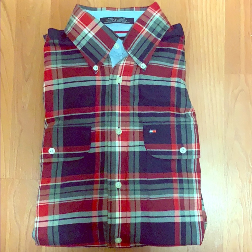 Long sleeve button up shirt.